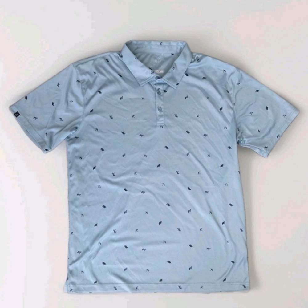 Swannies Golf Polo Shirt Men’s XL Blue Umbrella Bear Tiger Print Short Sleeve